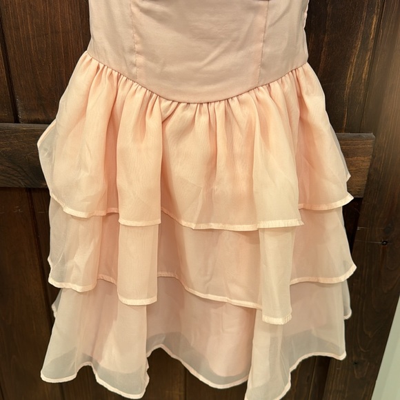 Solid Puff Sleeve Layered Ruffle Hem Dress - Size Small - Picture 4 of 10